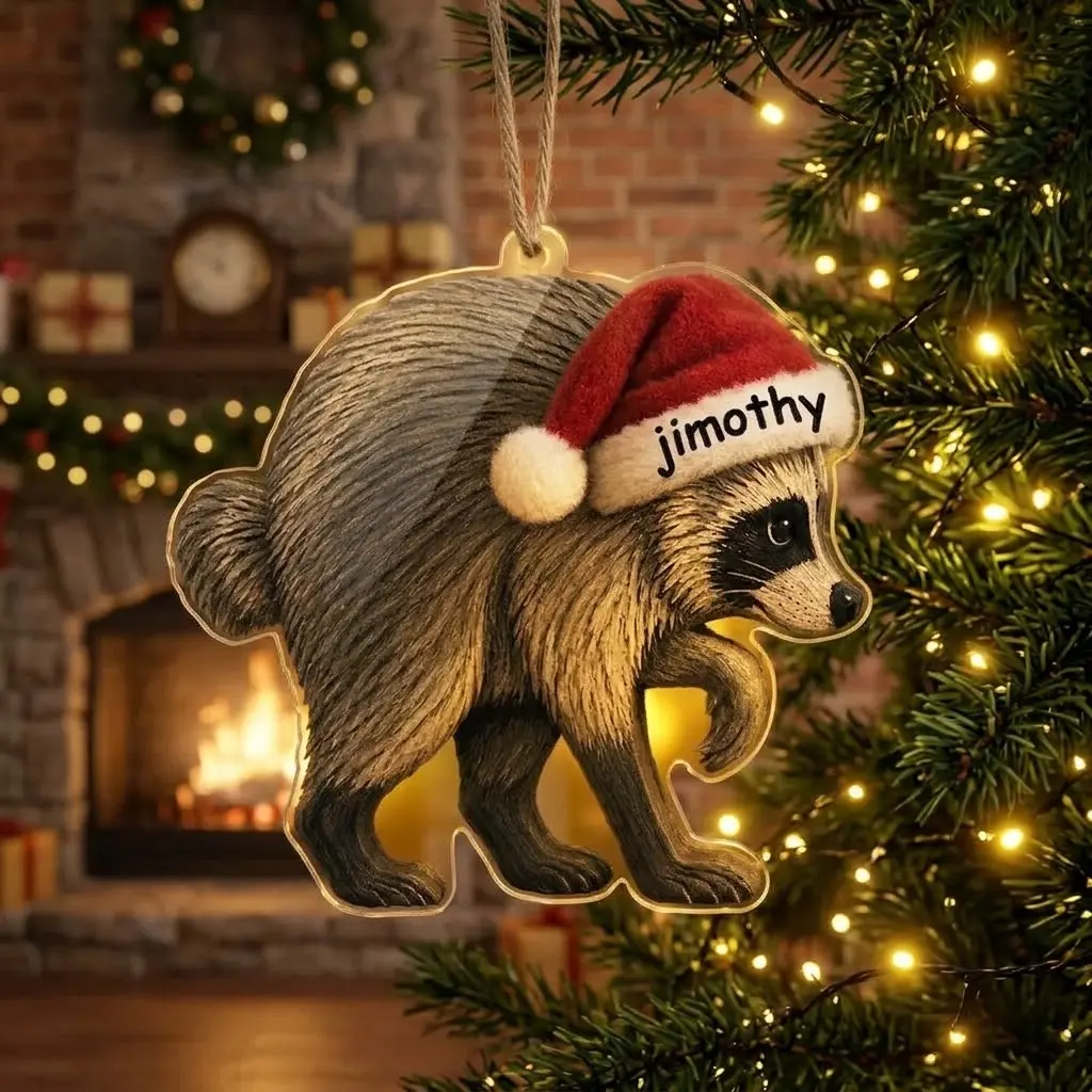 Jimothy Acrylic Ornament, Viral Seattle Raccoon Christmas Decor, Funny Secret Santa Gift, Jimothy the Raccoon Keepsake Acrylic Ornament
