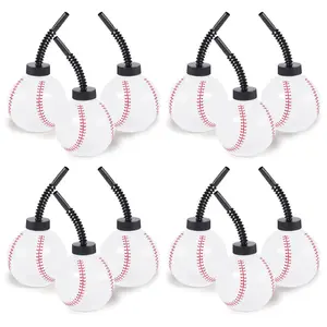 6 oz. Bulk 48 Ct. Baseball Reusable Plastic Cups with Lids & Straws