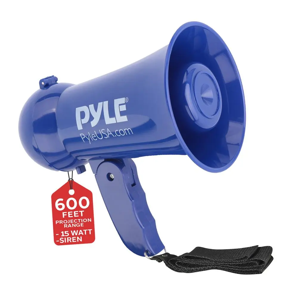 Portable 15W ABS Megaphone with 600ft Range - Navy Blue | Built-in Microphone, Siren Modes & Adjustable Volume Control - Handheld Megaphone Speaker for Coaches, Emergency Announcement, Commercial & Outdoor Use