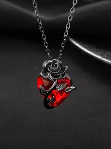 Gothic Heart Rose Necklace, Titanium Alloy Flower Lockbone Chain, Street Style Valentine's Day Accessory, All Seasons Jewelry, Fashion Necklace