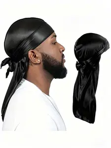 1 piece Silky Satin Durag Turban Wrap | Streetwear & Hip-Hop Style，Urban & Hip-Hop Aesthetic | Smooth Breathable Fabric, Long Tails & Stretch Fit & Reduces Frizz | Ideal for Men, Wave Maintenance & Everyday Wear