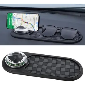 Multifunction Car Anti-Slip Mat, 2025 Multifunctional Car Dashboard Mobile Phone Holder, Auto Universal Rotatable Anti Skid Car Dashboard Pad with Temporary Parking Number