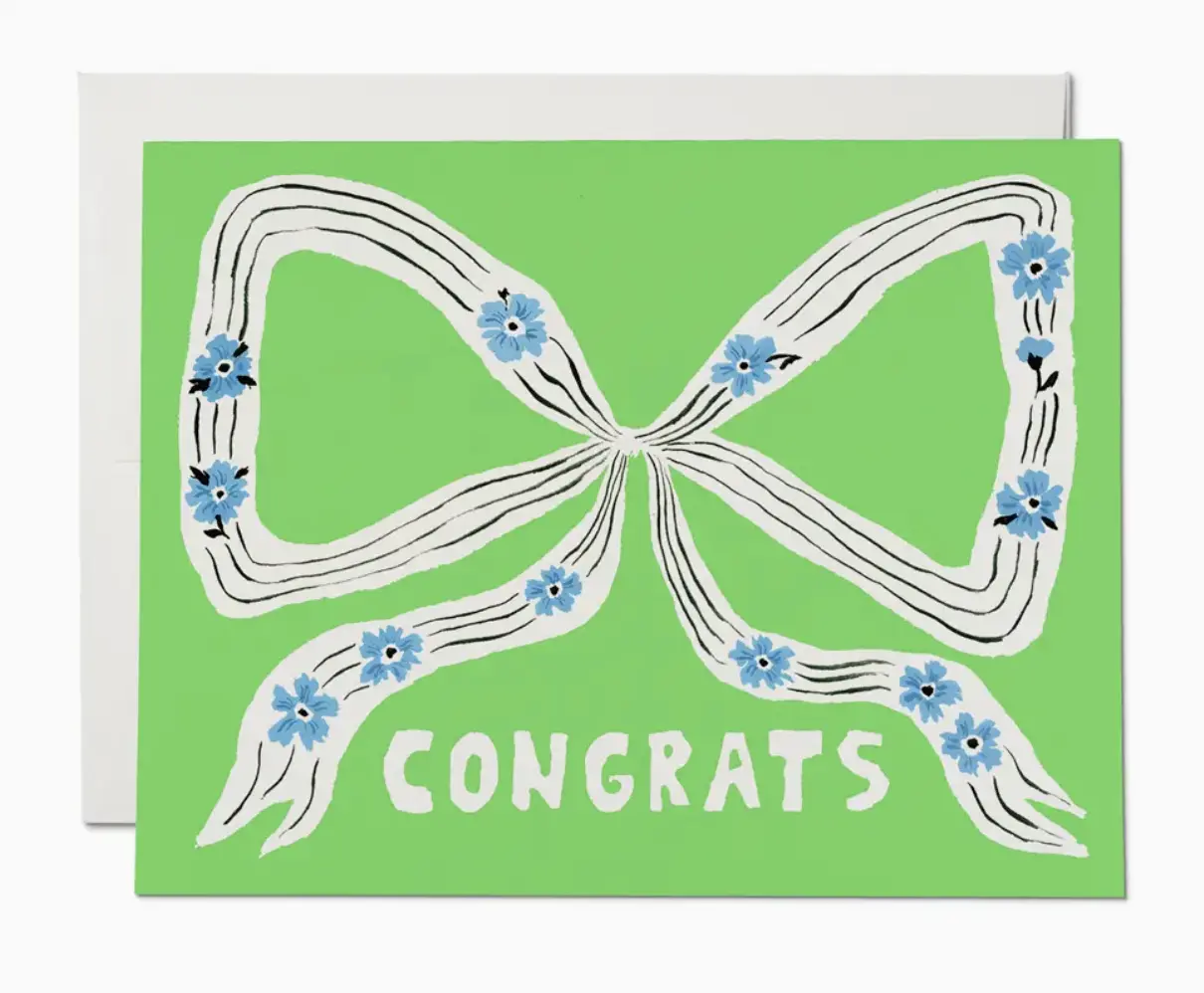 Red Cap Cards Perfect Bow Congrats Greeting Card - 4.25 x 5.5 Inches, Offset Printed, 100lb Heavyweight Card Stock, Illustrated by Emily Isabella