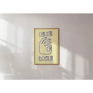Okie Doke Poster, Mid Century Print, Aesthetic wall art, Trendy Blue Print, Typography Print, Hand Drawn Sketch Print, Trendy Print