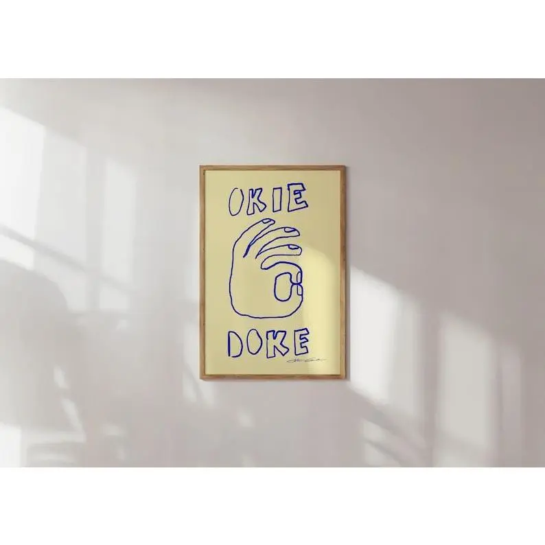 Okie Doke Poster, Mid Century Print, Aesthetic wall art, Trendy Blue Print, Typography Print, Hand Drawn Sketch Print, Trendy Print
