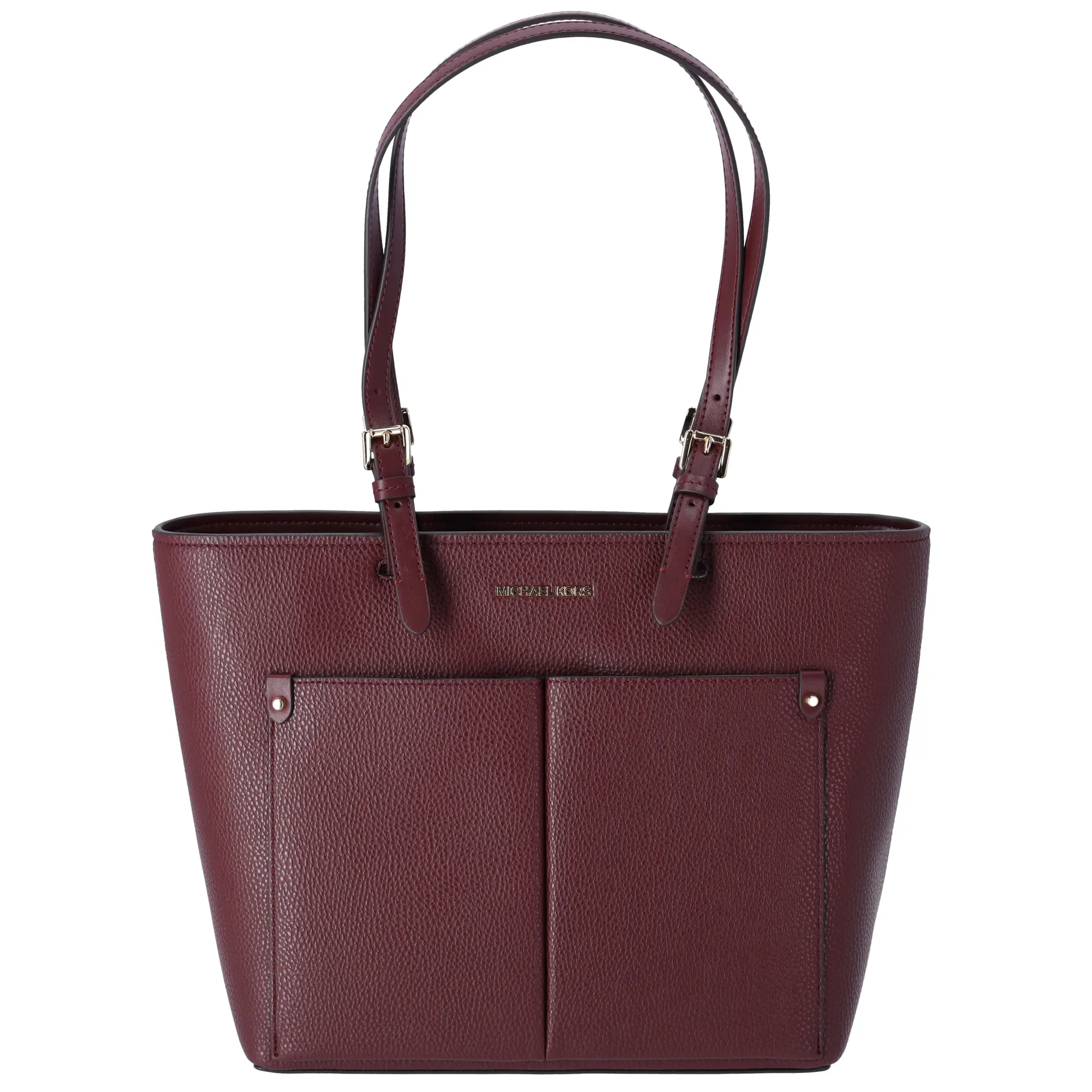 Pre-owned MICHAEL KORS Leather Tote Bags Jet Set Travel Medium Double Pocket Tote Oxblood Vegan Leather