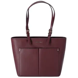 Pre-owned MICHAEL KORS Leather Tote Bags Jet Set Travel Medium Double Pocket Tote Oxblood Vegan Leather