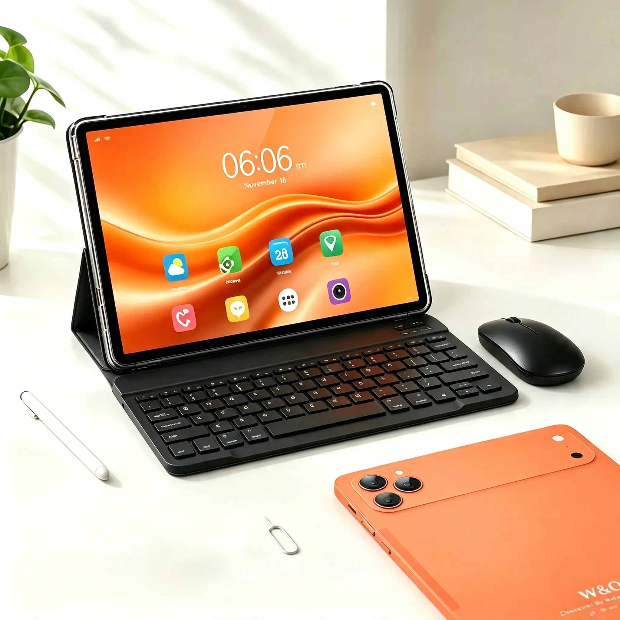 W&O Android 15 11-Inch Tablet | Phone-Compatible Portable Work Device | 12GB RAM, 256GB Expandable Storage, 10000mAh Battery, 5G WiFi | Keyboard, Mouse, Case, Stylus & Dual Camera Included | Back to School & Valentine’s Day Gift Bundle