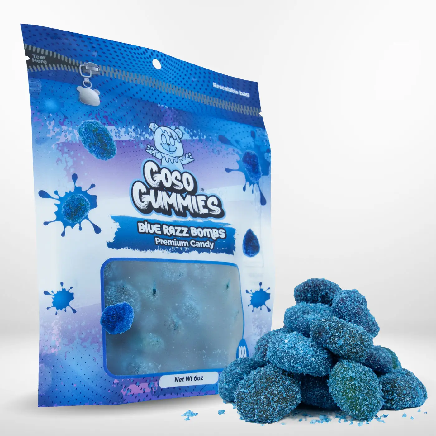 Goso Gummies SWEET Blue Razz Gusher Bombs 6oz - *NON SOUR* - Chewy Candy