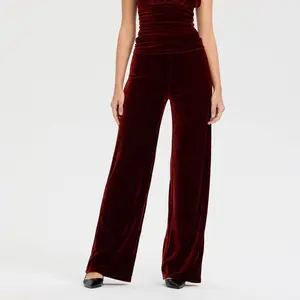 Women's High-Rise Wide Leg Velvet Pull-On Pants - A New Day