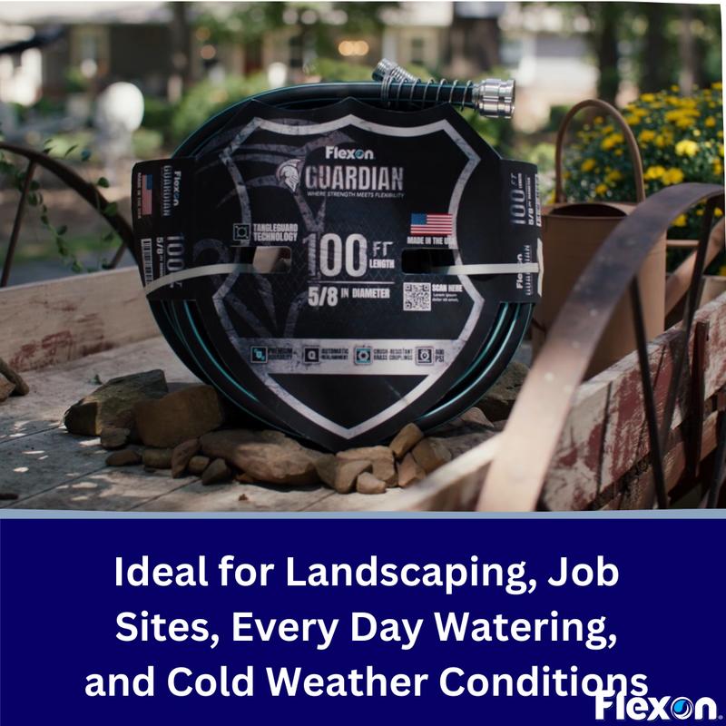 Flexon 5/8" Guardian Heavy Duty Kink Resistant Garden Hoses with TangleGuard Technology – Durable, Flexible, Tangle-Free Watering,  Ideal for Lawn, Garden, and Outdoor Use