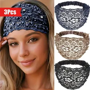 3pcs Set Boho-chic Crystal & Pearl Embellished Wide Headbands for Women – Luxury Hair Accessories, Ideal for Weddings, Vacations & Daily Styling