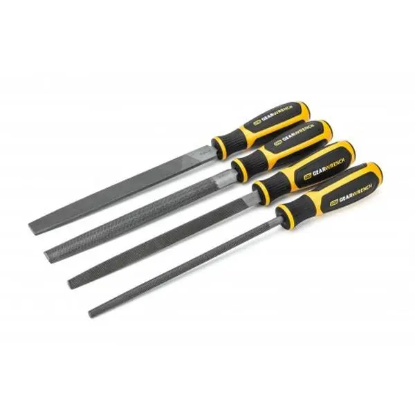 GearWrench KDT-82820H 8 in. Alloy Steel Bastard File Set - 4-Piece, Deburring Hand Tool for Tools & Hardware Applications