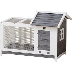 Garvee Wooden Rabbit Hutch Indoor & Outdoor, Rabbit Cage Pet House, Weatherproof Bunny Cage with Metal Frame Ramp, Removable Wire Netting for Rabbit, Guinea Pig, Chick, Coop, Duck, Backyard Small Animals