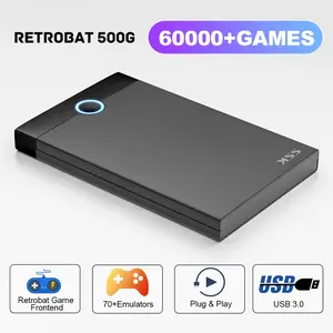 OKKQVV 【60000 ROMs for 500GB】Retrobat Game Vault Hard Disk Drive【Wireless Game Controller+1 USB-B Cable】etc Games Collections Ready to Play Perfect Gift