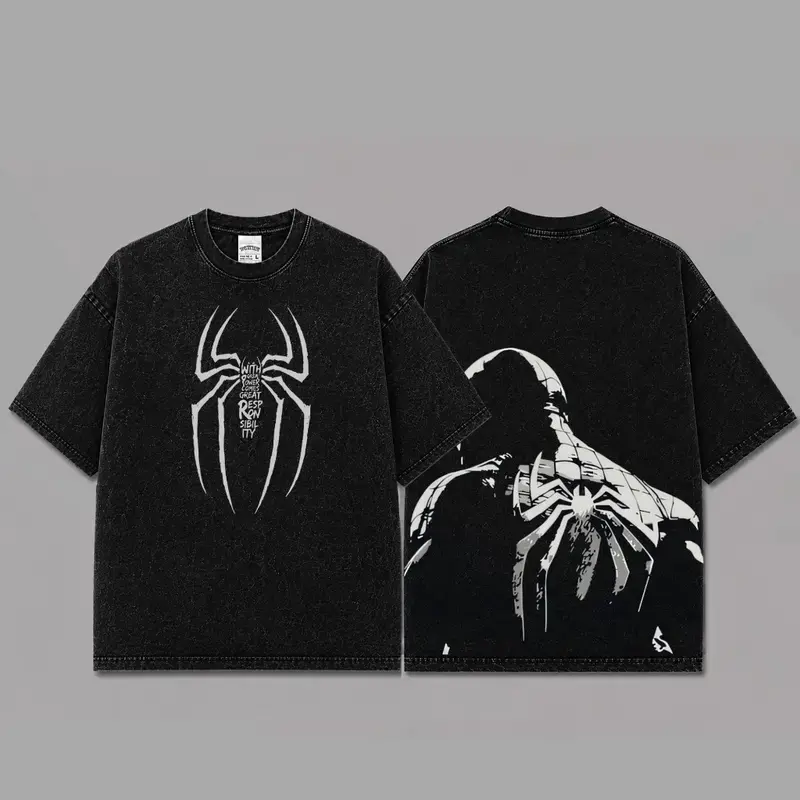 Ver 4 Spidey Inspired Oversized Black Graphic T-Shirt, Vintage Movie Actor Fan Tee, The Peter Shirt, Y2K Comic Style Streetwear Top, Black Cotton Unisex Tee, Retro Superhero Inspired Shirt, Gift for Movie Fans