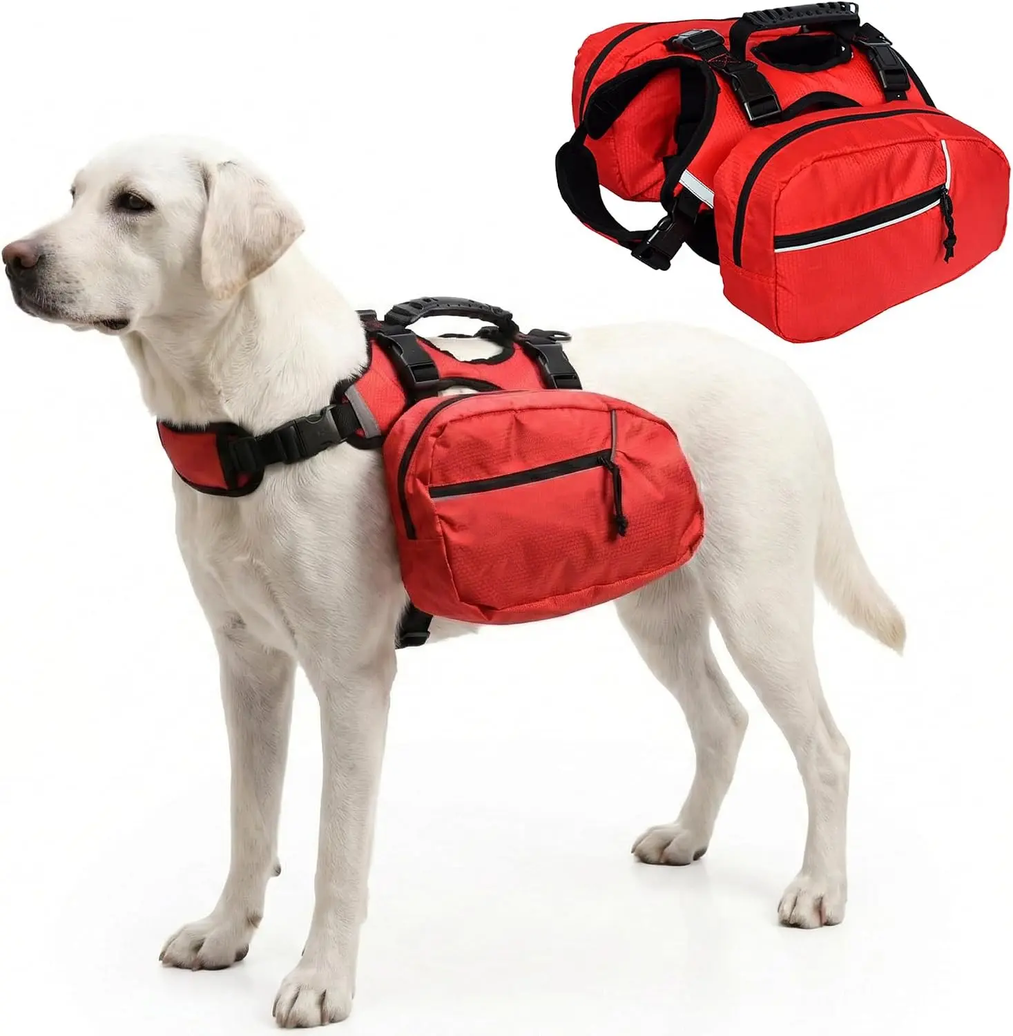 Lightweight 2-in-1 Detachable Dog Backpack with Breathable Harness Vest, No-Flop Saddle Bag Daypack for Day Hiking, for Medium & Large Dogs to Carry Essentials (Large)