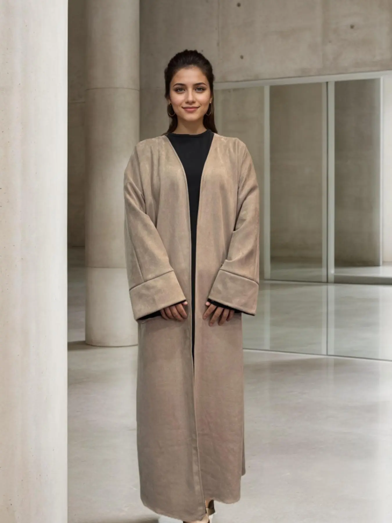 Women's Solid Pocket Open Front Suede Coat, Casual Basic Long Sleeve Outerwear for Fall & Winter, Ladies Clothes for Daily Wear, Womenswear, Casual Chic Outerwear