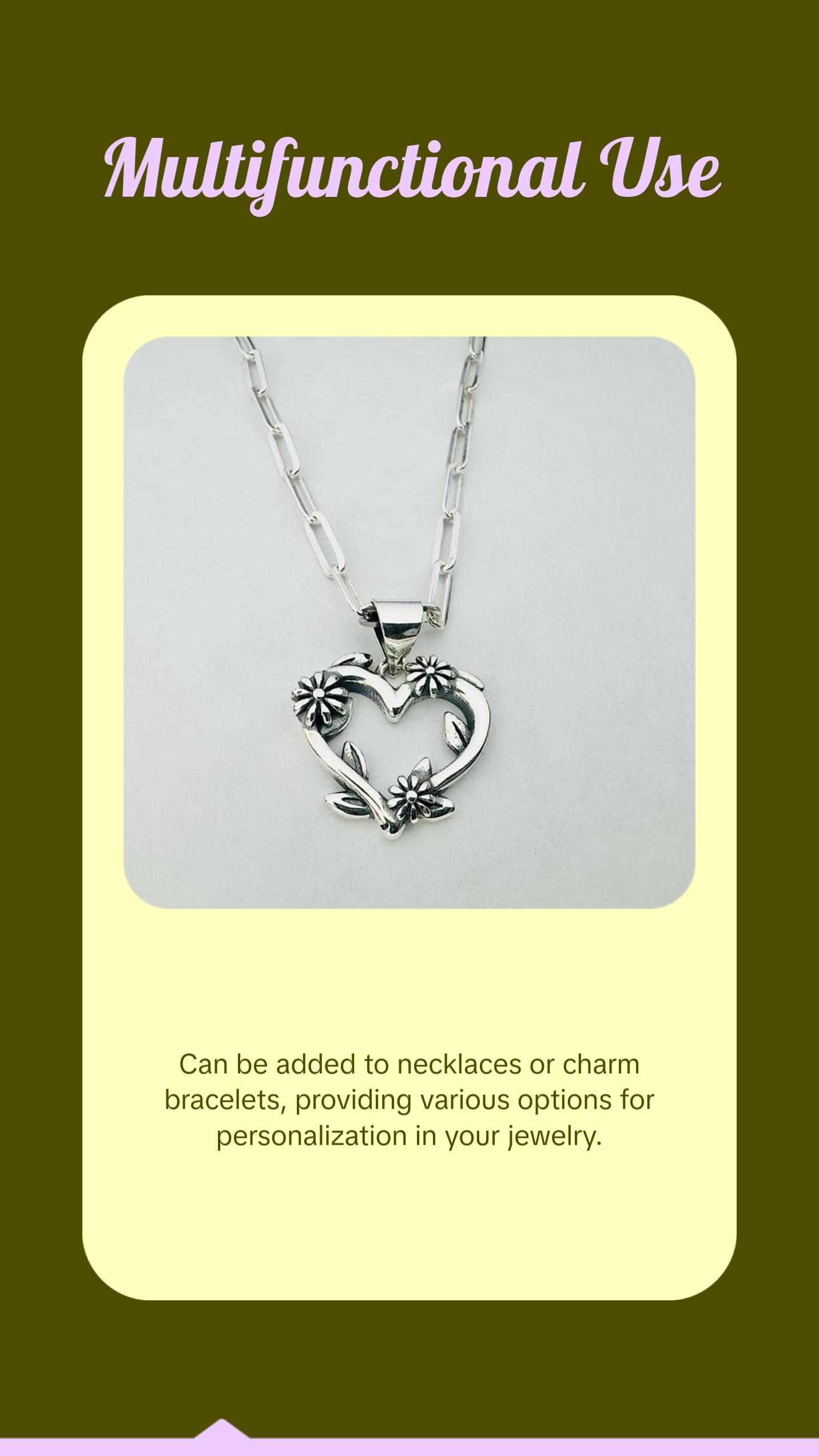 Silver Heart with Flowers Pendant, 925 Silver, Elegant Design for Everyday Jewelry and Accessories
