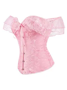 Women's Floral Lace Off The Shoulder Bustier Corset Tops, Sexy Elegant Hook & Eye Front Crop Shapewear Top for Party Holiday Vacation, Ladies Shapewear for All Seasons