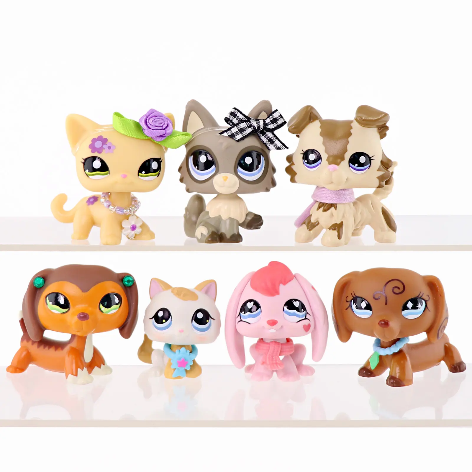7 Pcs Bobble‑Head Animal Figurines Set, Collectible Mini Stylized Cat Dog Rabbit Toys with Removable Accessories, PVC Figures for Desktop Display Kids Birthday Party Gift