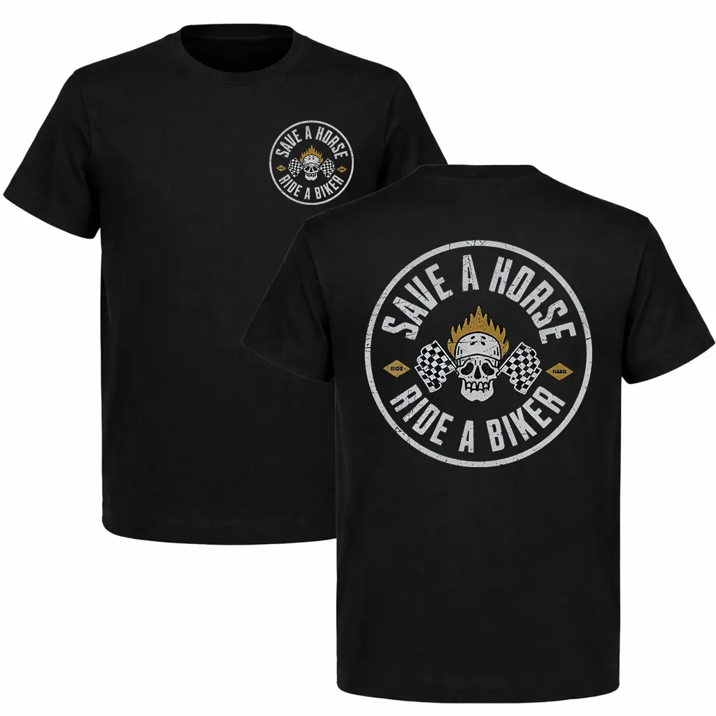 Save A Horse Ride A Biker Graphic Tee T-Shirt for Women Vintage Washed Biker Shirt Motorcycle Shirt Bike Week Shirt Summer Streetwear Casual Oversized Cotton Top Perfect for Casual Wear or Special Occasions Trendy Skull Print Tee