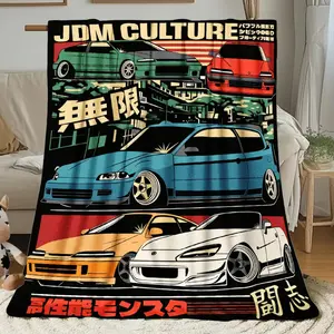 1pc of JDM Culture Car Art Poster Flannel Blanket, a Cozy And Soft Flannel Blanket Perfect for The Sofa, Bed, Car, Or Office. This All-Season Blanket Is an Ideal Gift for Boys And Girls, Suitable for Birthdays Or Anniversaries for Siblings
