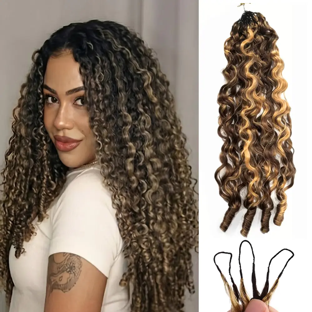 Highlight Human Hair Burmese Curly Crochet Hair for Black Women 50g Pre Separated 35 Strands Deep Wave Feather Crochet Human Hair Extensions Invisible Miracle Knots Crochet Hair Human Hair Crochet Bundles Natural Black backtoschool