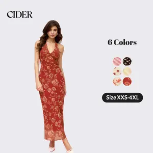 Cider Chiffon Sweetheart Floral Backless Tie Back Mermaid Maxi Dress