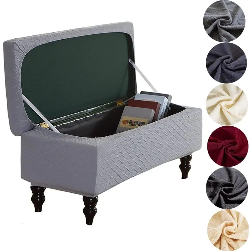 Ottoman Cover - Rectangle Storage Ottoman Slipcover with Elastic Bands, Gray Large