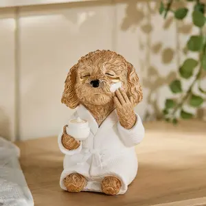 Cute Poodle Skincare Sculpture, Resin Dog Bathrobe Decor, Funny Mask Dog Figurine, Fun Bathroom Spa Statue, Pet Lover Gift