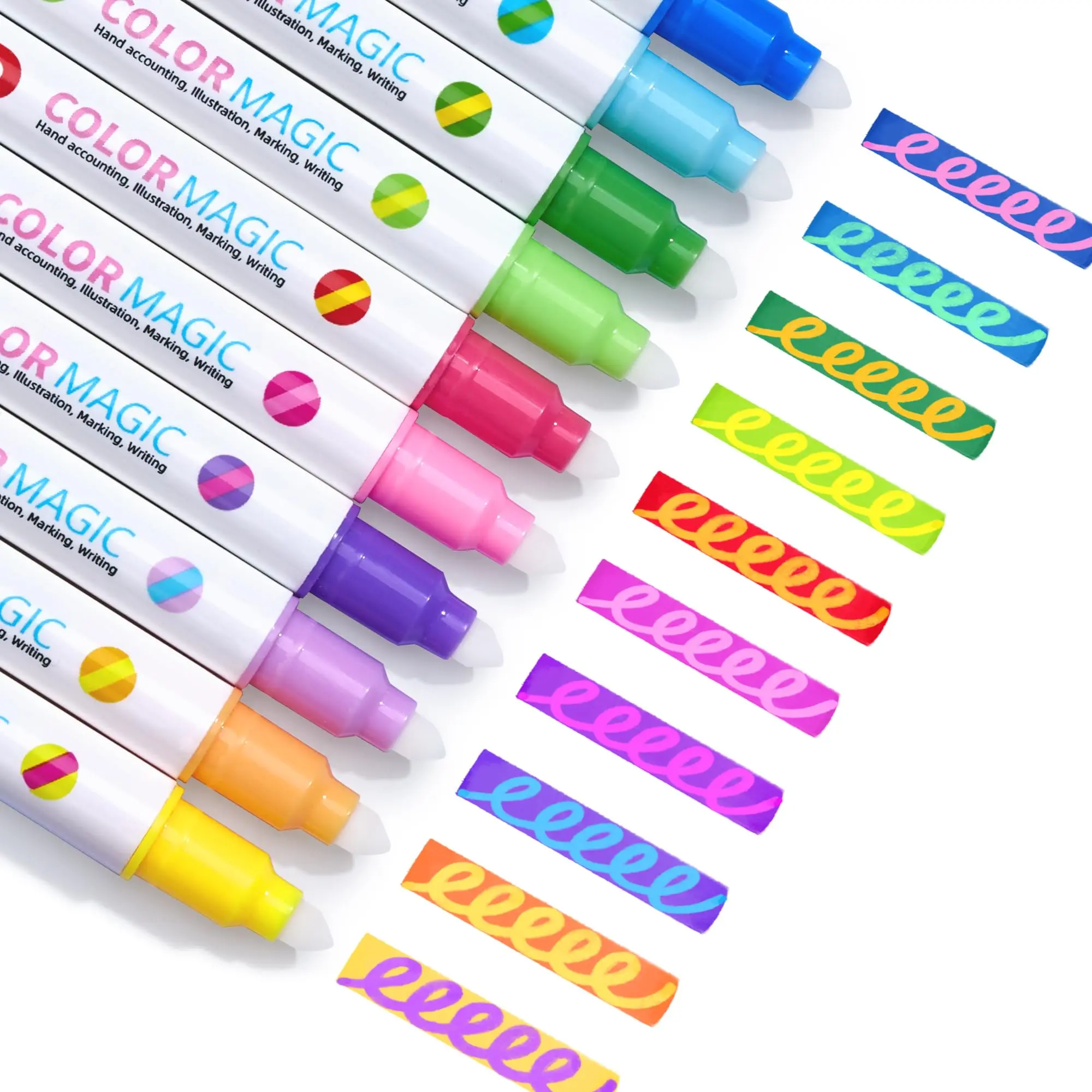 10 Color-Changing Dual-Tip Artistic Magic Highlighters - Acid-Free, No-Bleed Office Stationery, Back to School Haul Essential, Ideal for Graduation Gifts, 3D Letters, Bullet Journaling