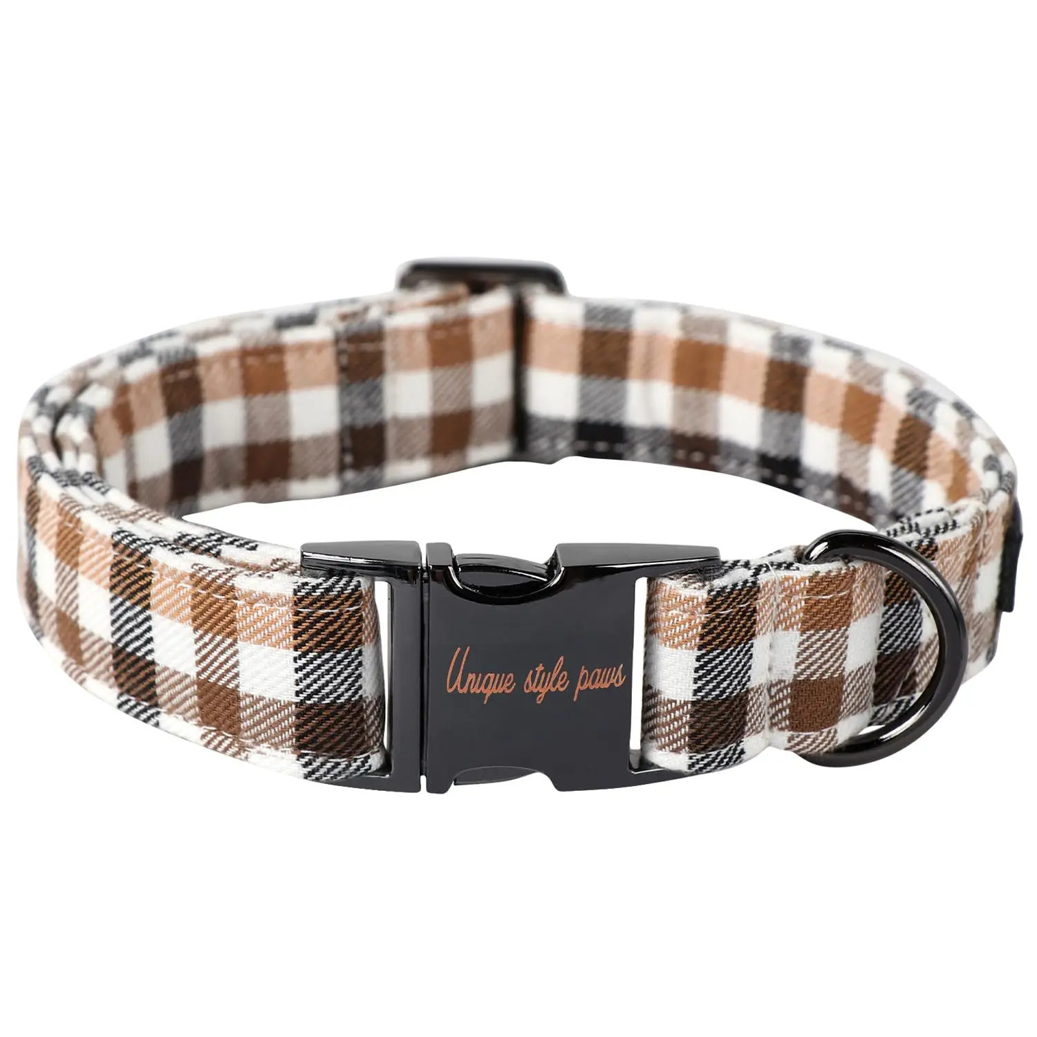 Unique style paws Dog Collar Metal Buckle Collar Gift for Small Medium Large Boys Girls Dogs, brown plaid