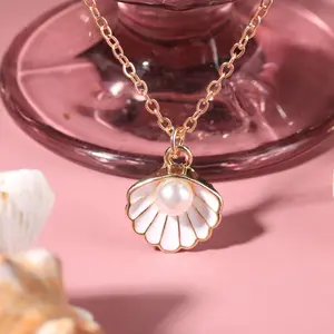 The Mermaid Necklace, Oyster Shell Pearl Necklace, Mermaidcore Jewelry, Oyster Shell,Clam Necklace, Pearl and Shell Necklace