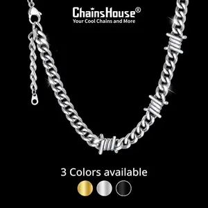 ChainsHouse Summervibe Thorns Chain 18K Gold Plated Jesus Thorns Stainless Steel Chunky Necklace for Men Women,5/6/7/9/12MM Width,16/18/20/22 Inches Length Casual Cool Unisex Hip Hop Necklace CHN18583