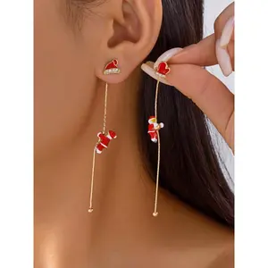 Women's Christmas Climbing Santa Earrings Tassel Design Unique Holiday Jewelry Gift Festive Santa Claus Dangle Earrings 2026 Lightweight Zinc Alloy Accessory 8.5cm Chain for Festive Parties
