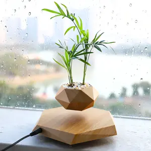 Magnetic Levitation PlantPot（not including plant）Black Wood Grain White Marble Pot with Unique Levitation Effect for Air Plants & Bonsai Home Garden Decor Perfect Christmas Gift for Plant Lovers