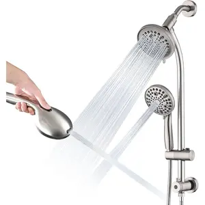 Rainfall Shower  with Handheld Shower , with 26" Drill Free Adjustable Height Slider Bar, High  Dual Shower  Combo, 3-Way Diverter for Easy Reach, 5Ft Hose-Brushed Nickel
