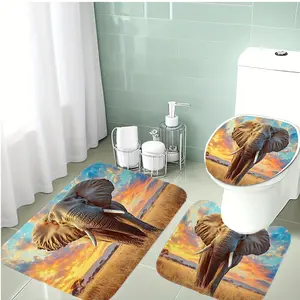 3-Piece Set Elephant Pattern Bathroom Rug Carpet Set, Soft Flannel Material, Non-Slip Toilet Cover Mat, Holiday Decoration