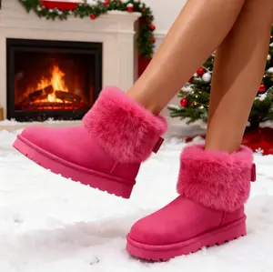Women's Chunky-Soled warm inner lining Snow Boots, Bow-Adorned Fur-Lined Boots, Suede Round-Toe Ankle Boots, winter  fur  boots  for  women ,Winter Casual Shoes, Suitable For Everyday Indoor And Outdoor Wear