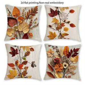 Country Style Fall Leaf Decorative Pillow Covers, Set of 4, Hidden Zipper, Easy to Clean, for Bedroom, Living Room, Sofa, Car, Home Decoration