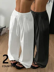 Women's 2-Piece Set Sweatpants, Drawstring Waist, Polyester Fiber, Casual Chic Summer Beach Camping, Breathable Comfort, Lightweight