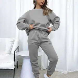 Women's Solid Drop Shoulder Drawstring Waist Sweatpants Two-piece Set Casual Fashion Cozy 2 Piece Outfits WomenClothes for Fall  Winter Womenswear Suits Comfort Basic Crewneck Long Sleeve Minimalist