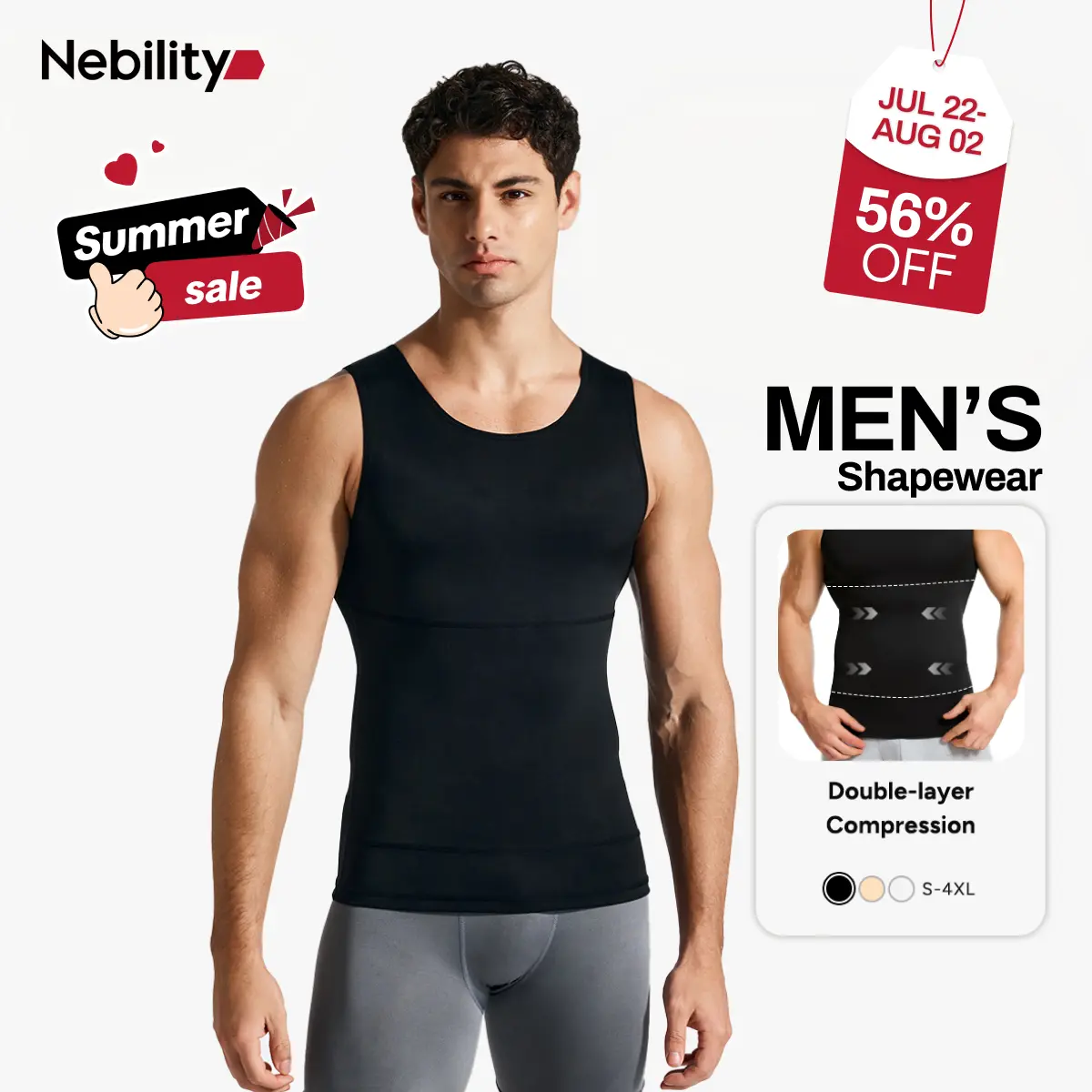 【Nebility】 Men’s Silky Soft Compression Shapewear Tank, Slimming Body Shaper Vest with Waist & Chest Support, Stretchy, Odor-Resistant, Breathable Muscle Tank for Daily Comfort, Menswear, Tanktop,fathersdaygift