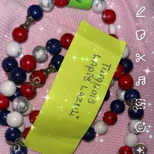 Turquoise Stones Bracelet with Red White Blue Beads USA Charms Handcrafted Jewelry for Women