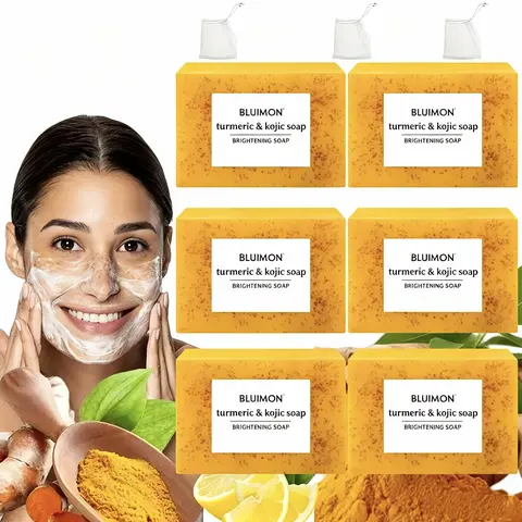 Bluimon Lemon Turmeric Kojic Acid, Retinol & Shea Soap - Gentle, Nourishing, Cleansing Cruelty-Free Acne Control Bath Bar for Adults, Daily Skincare Set with Soap Saver Bag (Christmas Gift Option)