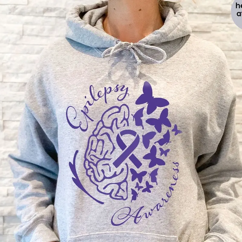 Epilepsy Crewneck Sweatshirt, Epilepsy Awareness Hoodies And Sweaters, Purple Ribbon Outfit, Awareness Gift, Neurodiversity Long Sleeve Tees Funny Hoodie And Classic Sweatshirt For Mens And Ladies