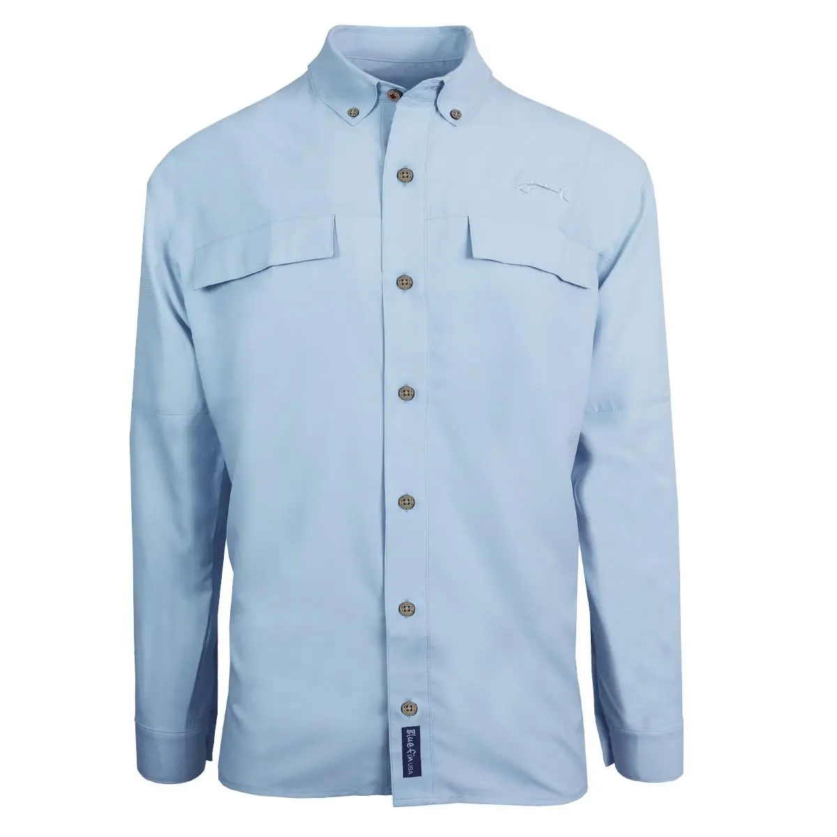 212 MAIN Men's Plain Long-Sleeve Performance Top - Bluefin USA Sun-Protective, Breathable Outdoors Wear with Flap Pockets, Blue, Large