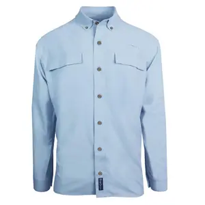 212 MAIN Men's Plain Long-Sleeve Performance Top - Bluefin USA Sun-Protective, Breathable Outdoors Wear with Flap Pockets, Blue, Large