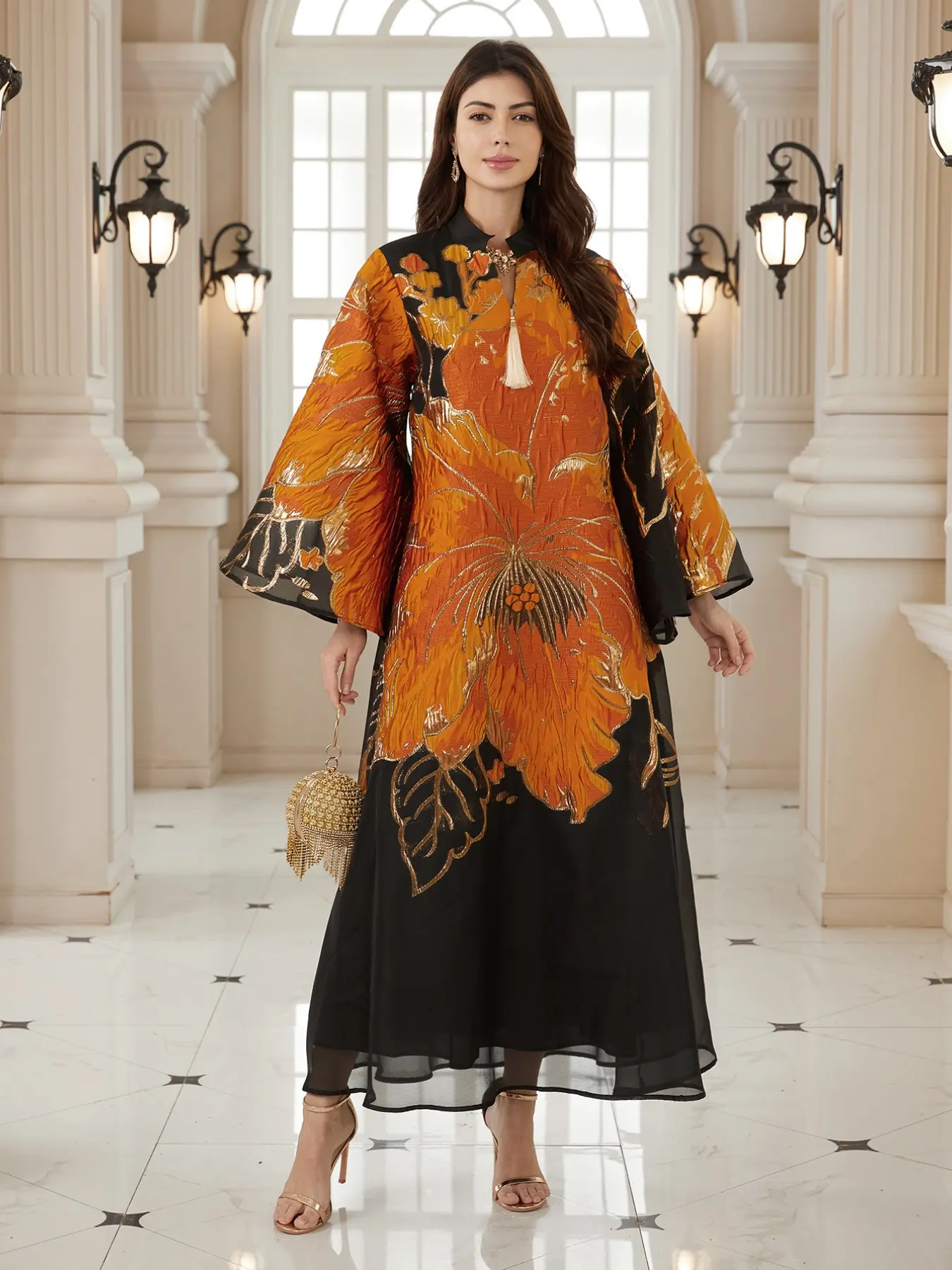 Women's Traditional Floral Art Dress Jaiabia, Long Sleeve Loose-Fitting Abaya, Boho Bohemian Style Evening Gown, All Seasons Fashion Womenswear, Boho Chic, Boho Print Dress, Boho Style Dresses, Vneck